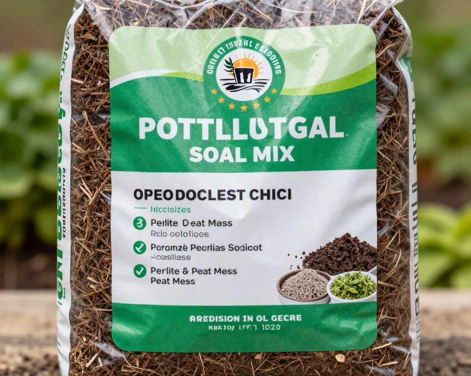 Bag of organic potting mix suitable for indoor herb growing