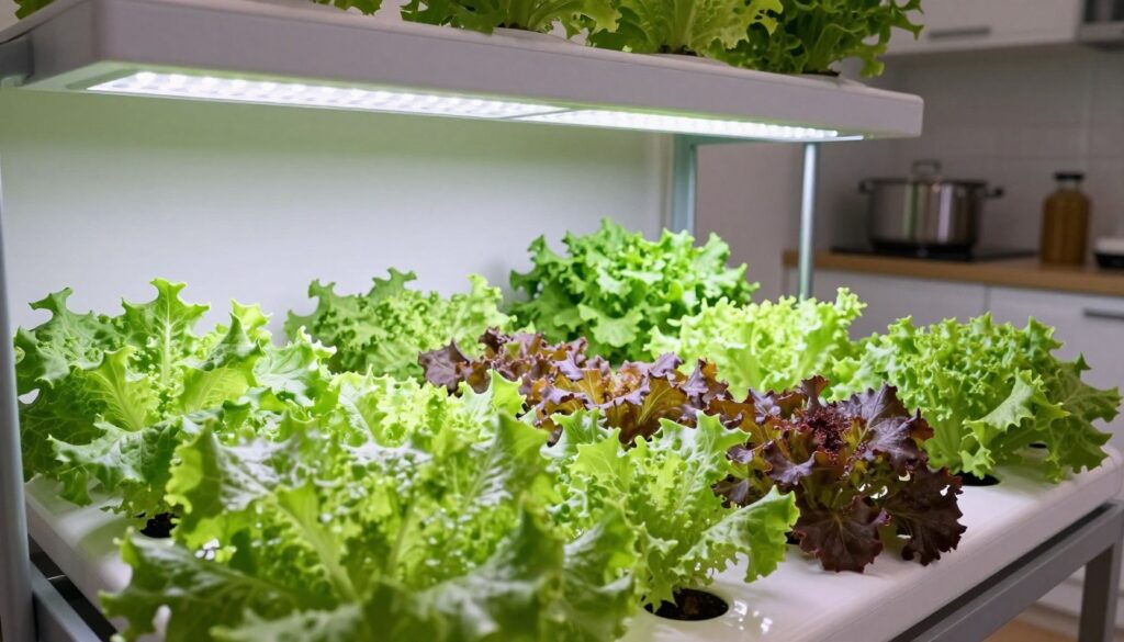 Beautiful home hydroponic garden with mature lettuce ready for harvest Beautiful home hydroponic garden with mature lettuce ready for harvest