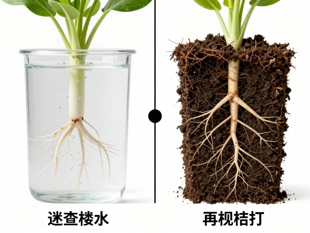 Close-up comparison of hydroponic roots versus soil roots Close-up comparison of hydroponic roots versus soil roots