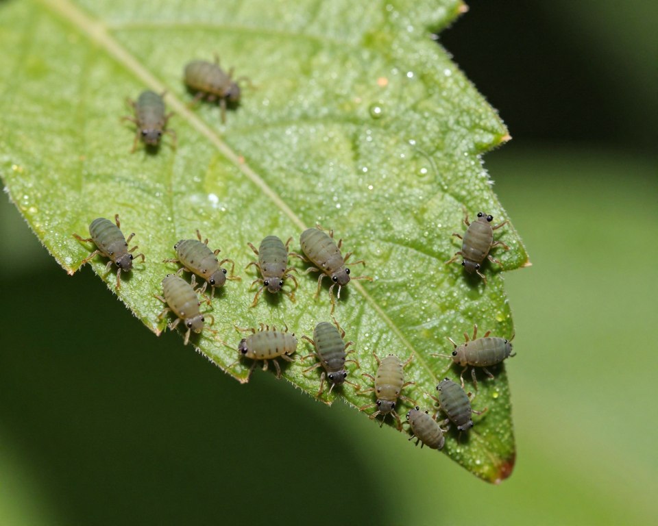Close-up of aphids on leaf underside showing pest problem Close-up of aphids on leaf underside showing pest problem