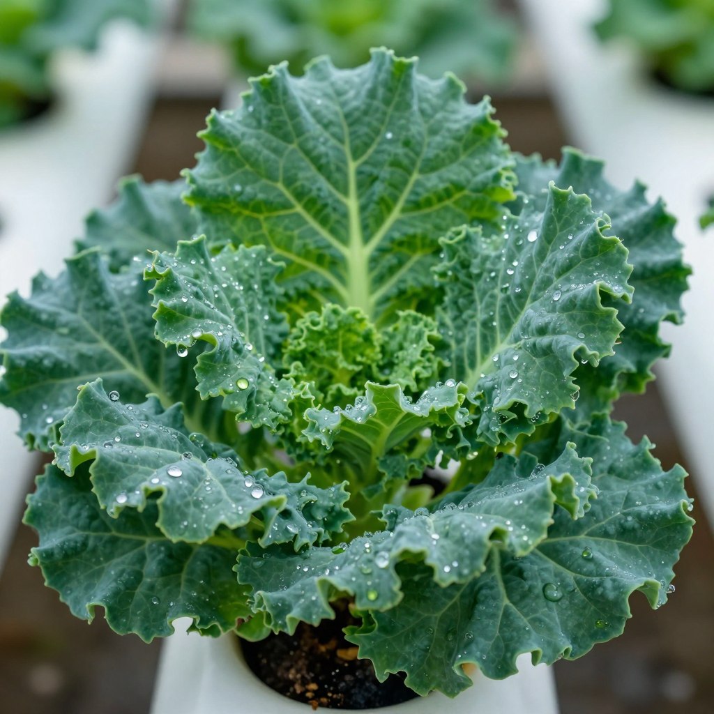 Close-up of healthy kale leaf in hydroponic system Close-up of healthy kale leaf in hydroponic system