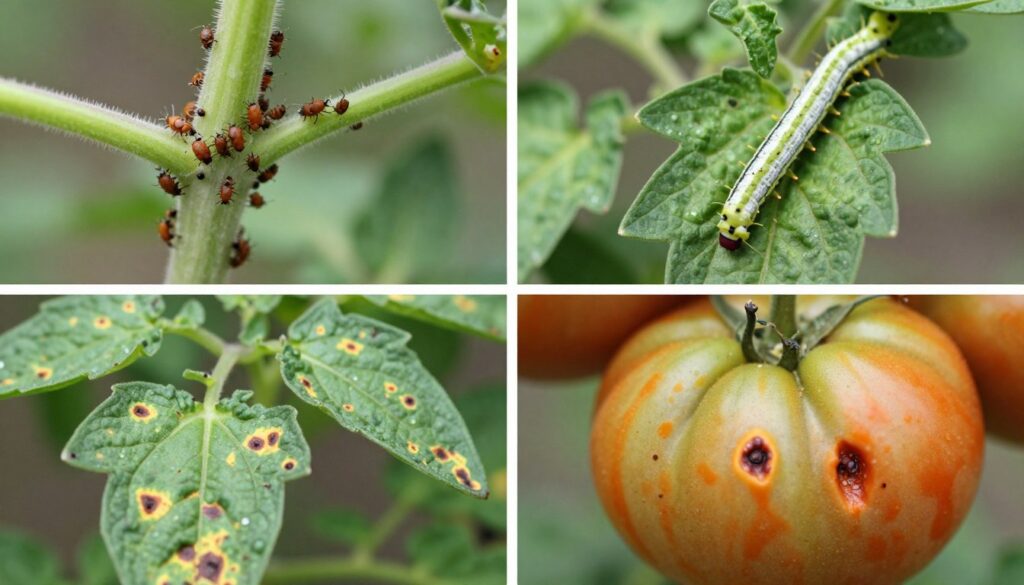 Common tomato pests and disease symptoms on leaves