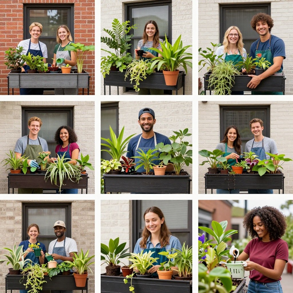 Community of urban gardeners sharing vertical garden ideas
