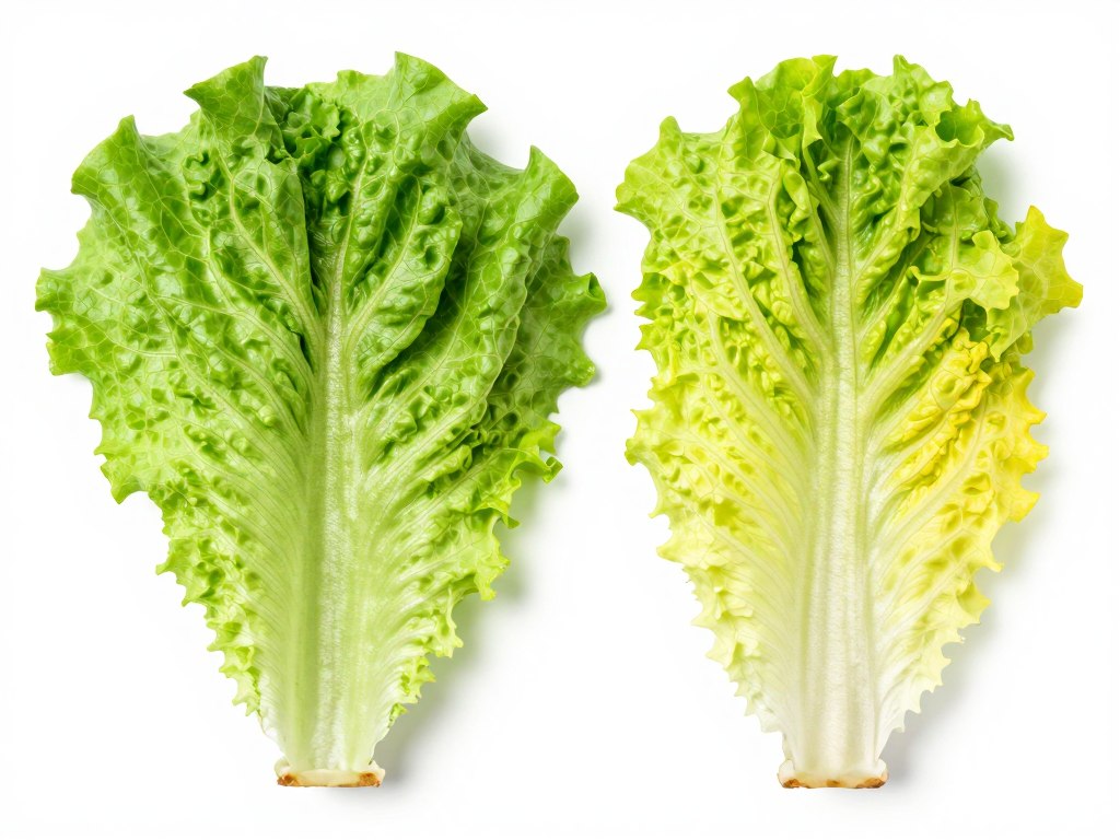 Comparison of healthy green leaf versus yellow nutrient-deficient leaf Comparison of healthy green leaf versus yellow nutrient-deficient leaf