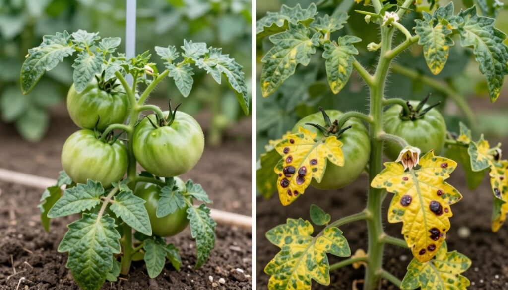 Comparison of healthy vs problematic tomato plants