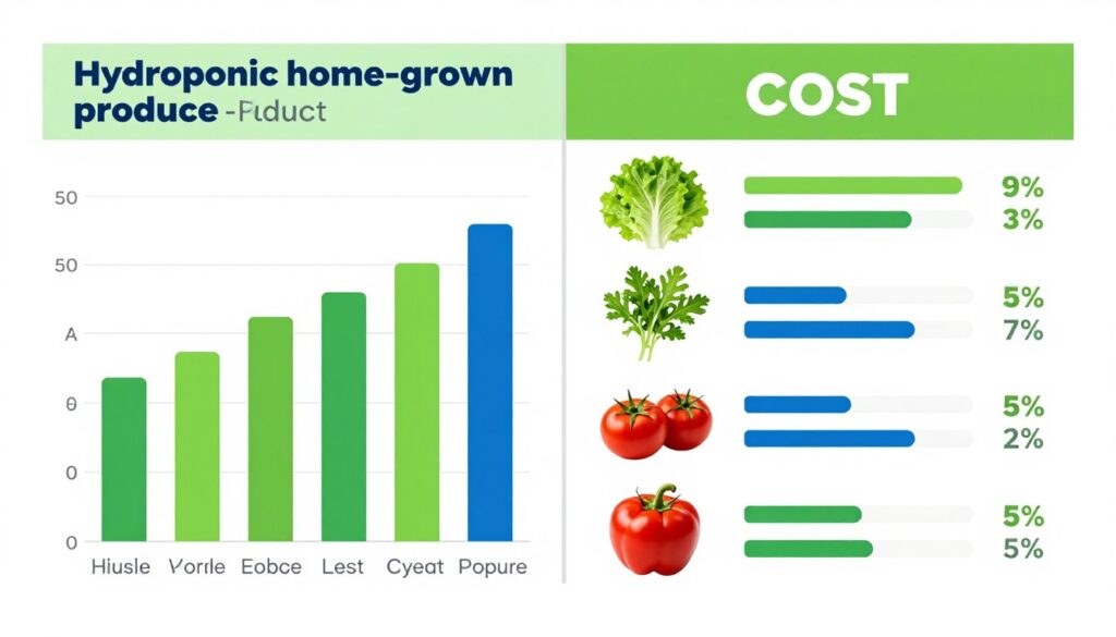 Cost comparison chart showing hydroponic produce costs versus grocery store prices