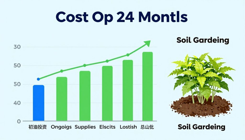 Cost comparison chart showing long-term expenses for hydroponic vs soil herb growing Cost comparison chart showing long-term expenses for hydroponic vs soil herb growing