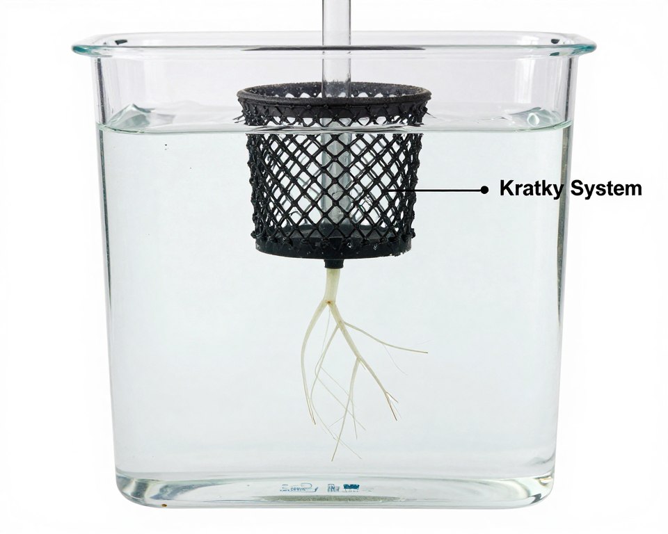 Cross-section view showing proper air gap in Kratky container Cross-section view showing proper air gap in Kratky container