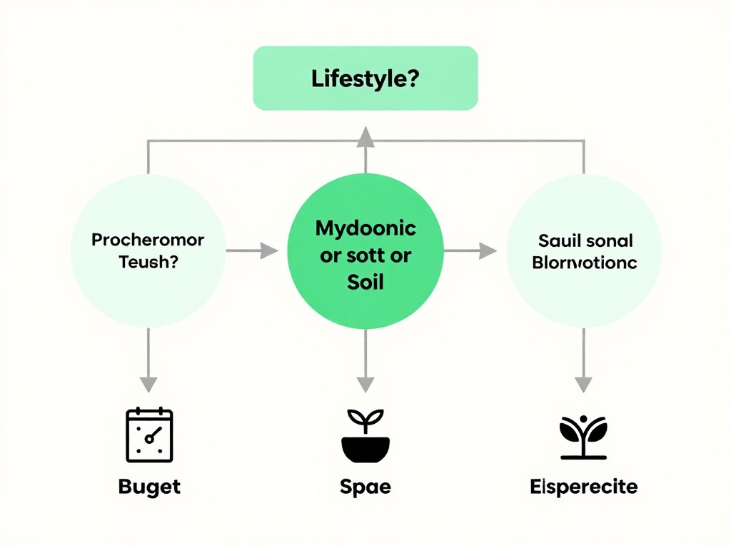 Decision tree infographic helping readers choose between hydroponic and soil growing Decision tree infographic helping readers choose between hydroponic and soil growing