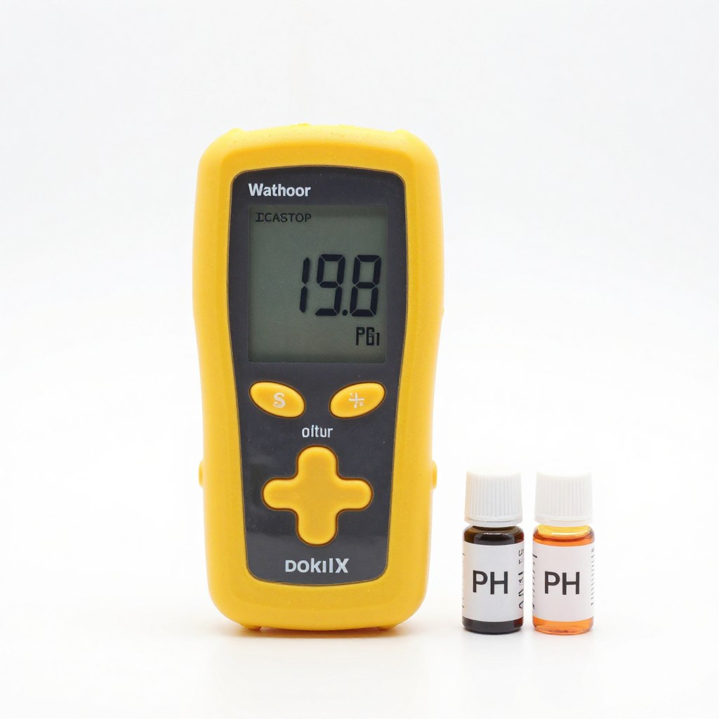 Digital pH meter with calibration solutions for hydroponics