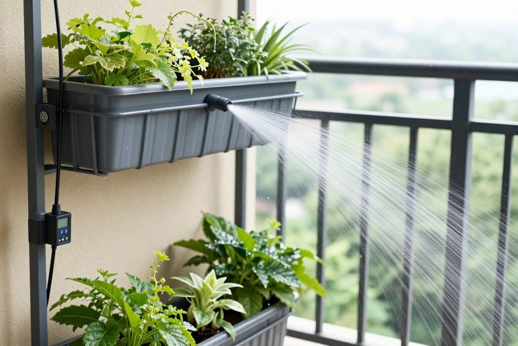 Drip irrigation system installed on vertical garden