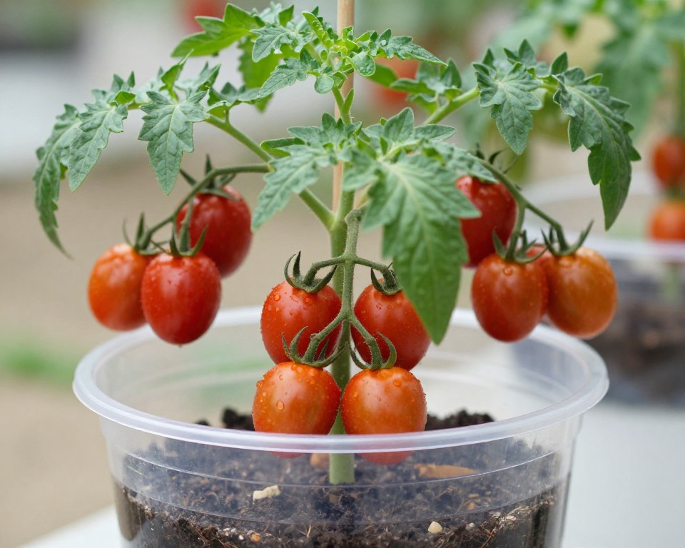 Dwarf tomato variety growing successfully in Kratky bucket system Dwarf tomato variety growing successfully in Kratky bucket system