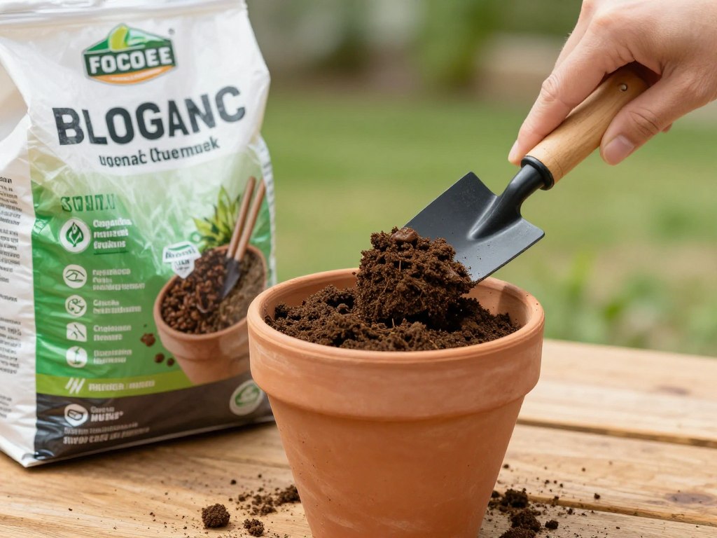 Filling herb container with potting soil mix Filling herb container with potting soil mix
