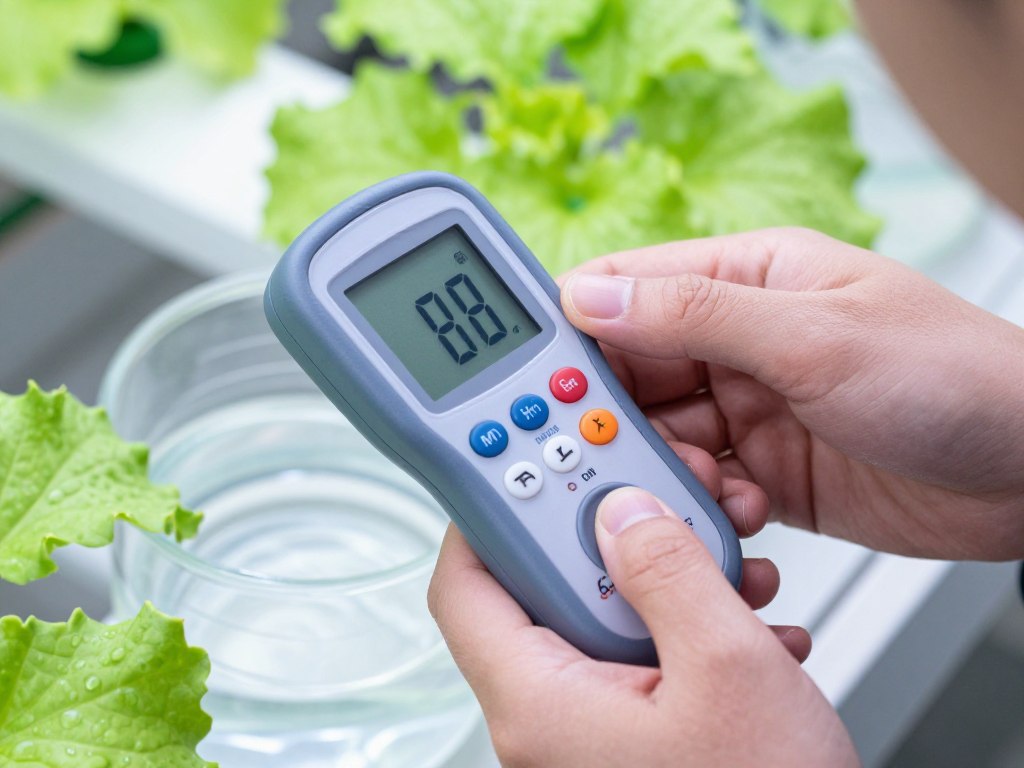 Gardener testing pH levels in hydroponic system
