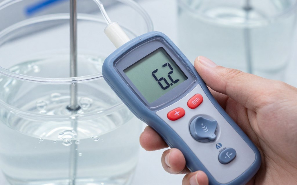 Hand testing water pH in hydroponic system with digital meter Hand testing water pH in hydroponic system with digital meter