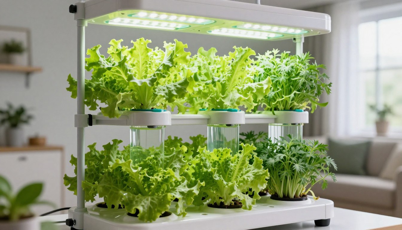 Healthy hydroponic system with lush green plants growing in nutrient solution