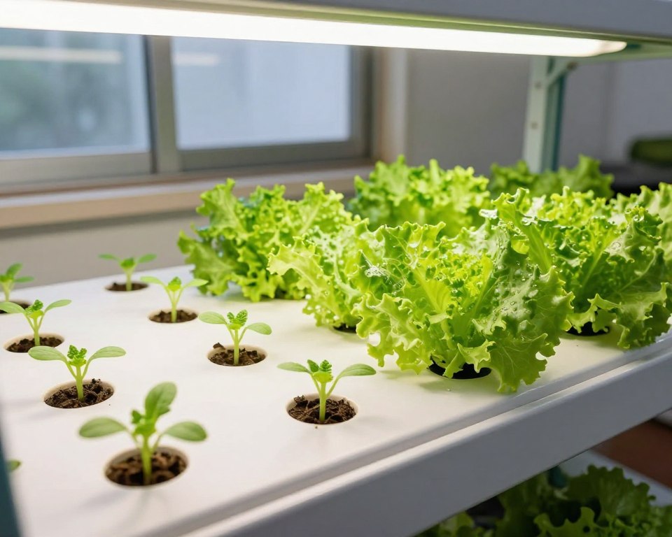 Hydroponic lettuce at different growth stages in system Hydroponic lettuce at different growth stages in system
