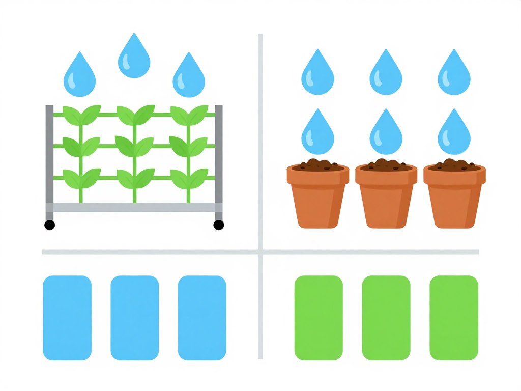 Infographic comparing water usage between hydroponic and soil herb growing Infographic comparing water usage between hydroponic and soil herb growing