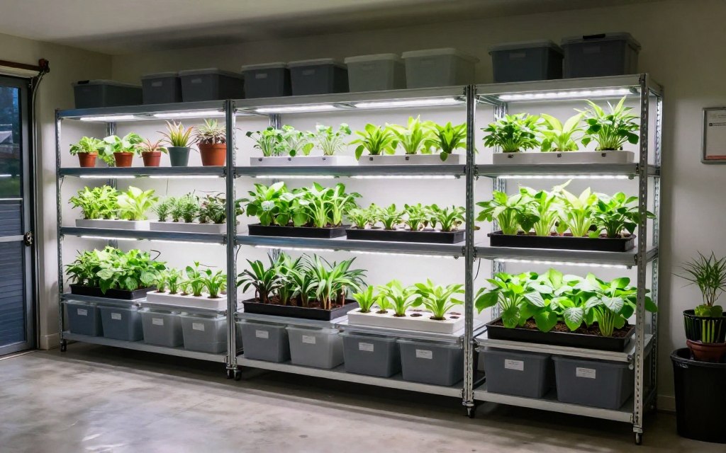 Large multi-level DIY hydroponic setup in garage Large multi-level DIY hydroponic setup in garage