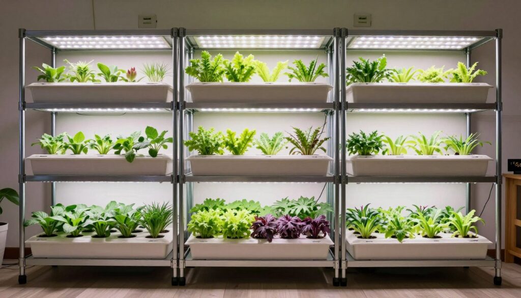 Large-scale Kratky setup with multiple shelves and containers Large-scale Kratky setup with multiple shelves and containers