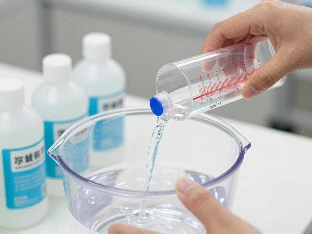 Measuring and mixing hydroponic nutrients in container with graduated cylinder Measuring and mixing hydroponic nutrients in container with graduated cylinder