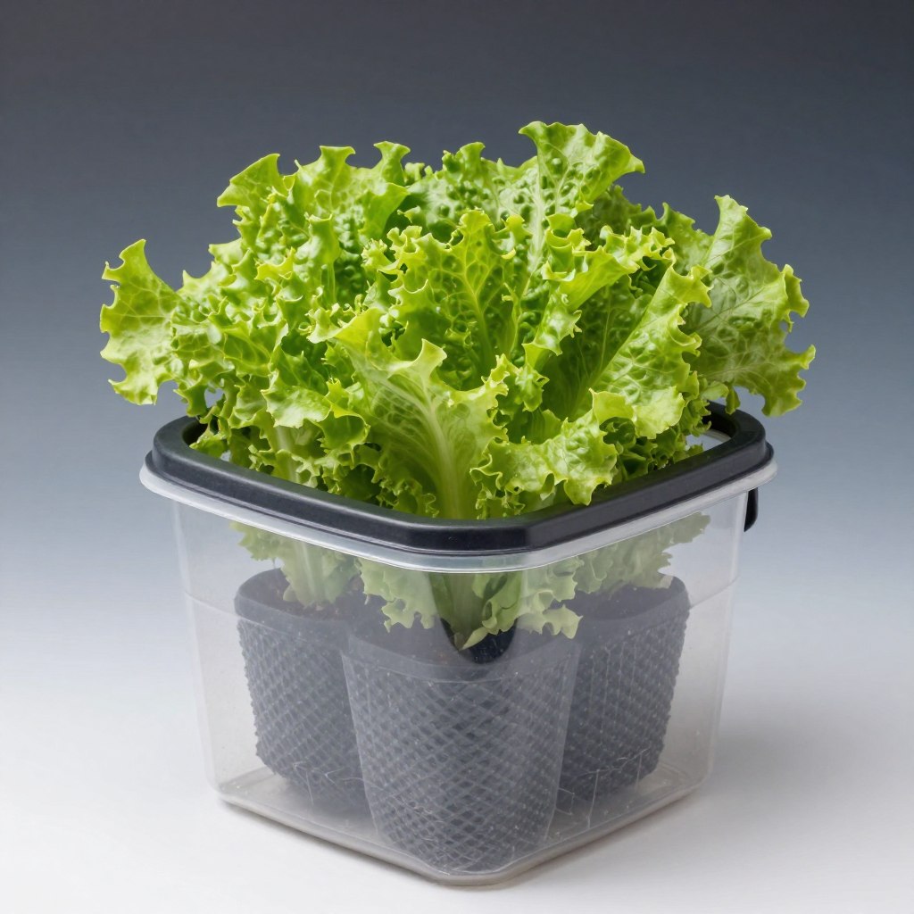Medium container Kratky setup for leafy greens