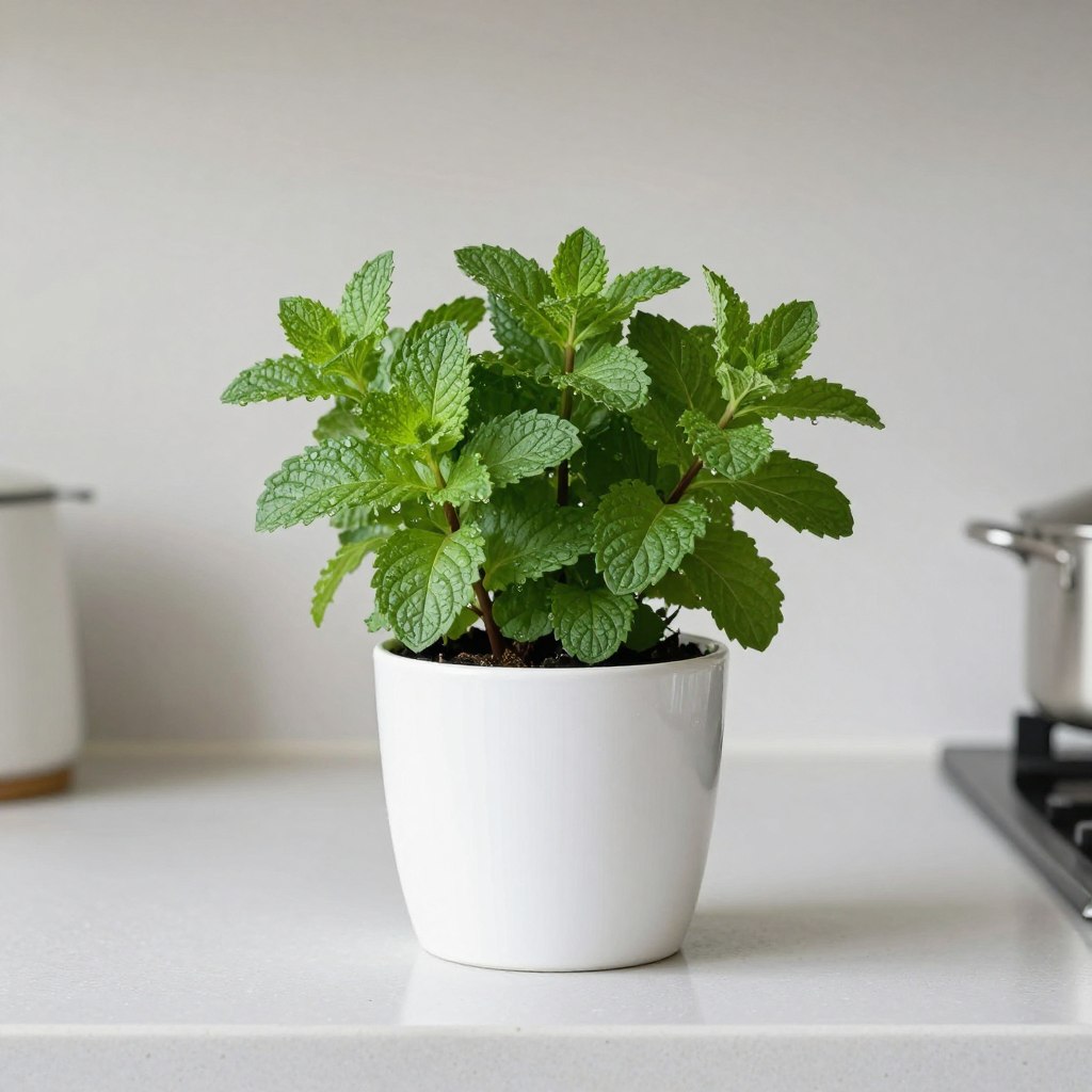 Mint herb in container perfect for indoor gardening without outdoor space