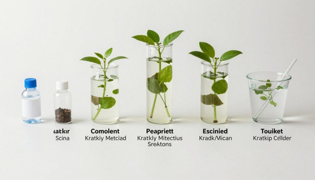 Overhead view of all steps laid out for Kratky Method setup process Overhead view of all steps laid out for Kratky Method setup process