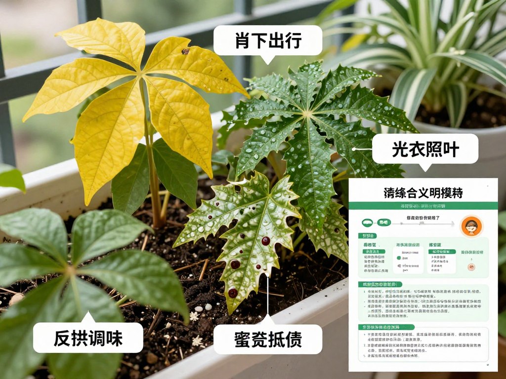Plant showing common problems with identification labels