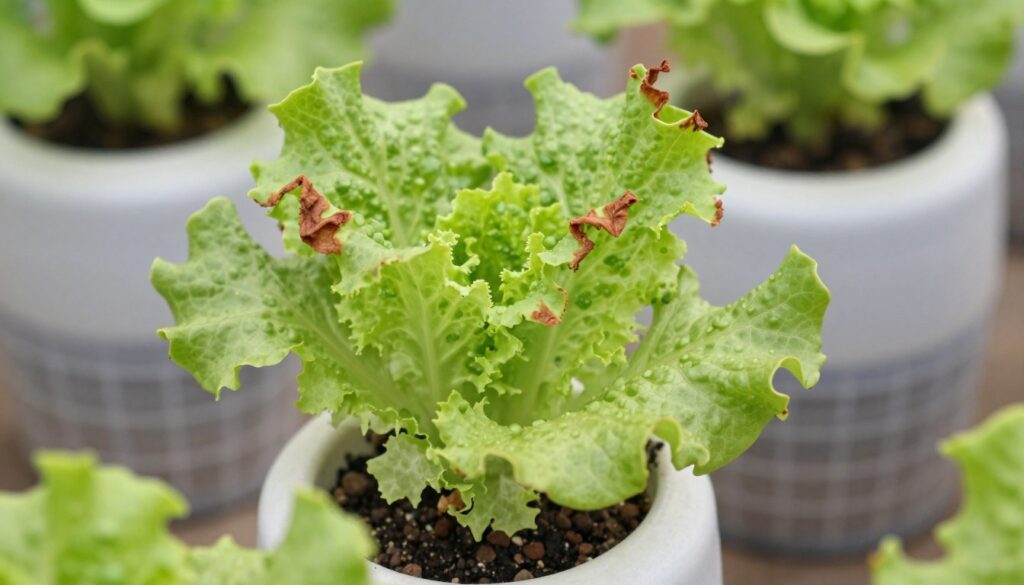 Plant with burned leaf tips from nutrient burn Plant with burned leaf tips from nutrient burn