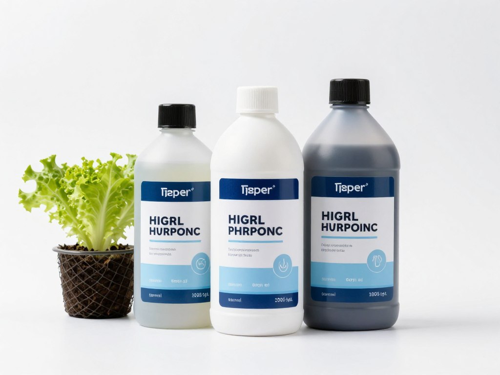 Popular hydroponic nutrient solutions for Kratky Method arranged with labels visible Popular hydroponic nutrient solutions for Kratky Method arranged with labels visible