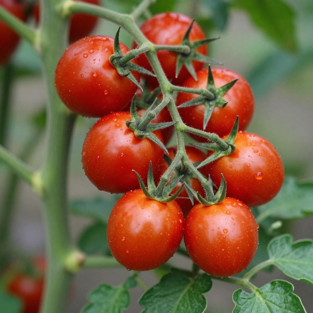 Red cherry tomatoes on the vine