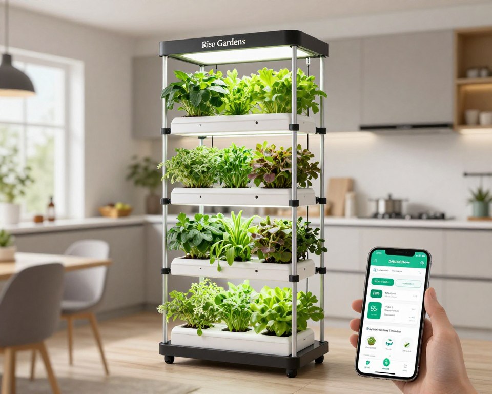 Rise Gardens smart hydroponic garden with app connectivity Rise Gardens smart hydroponic garden with app connectivity