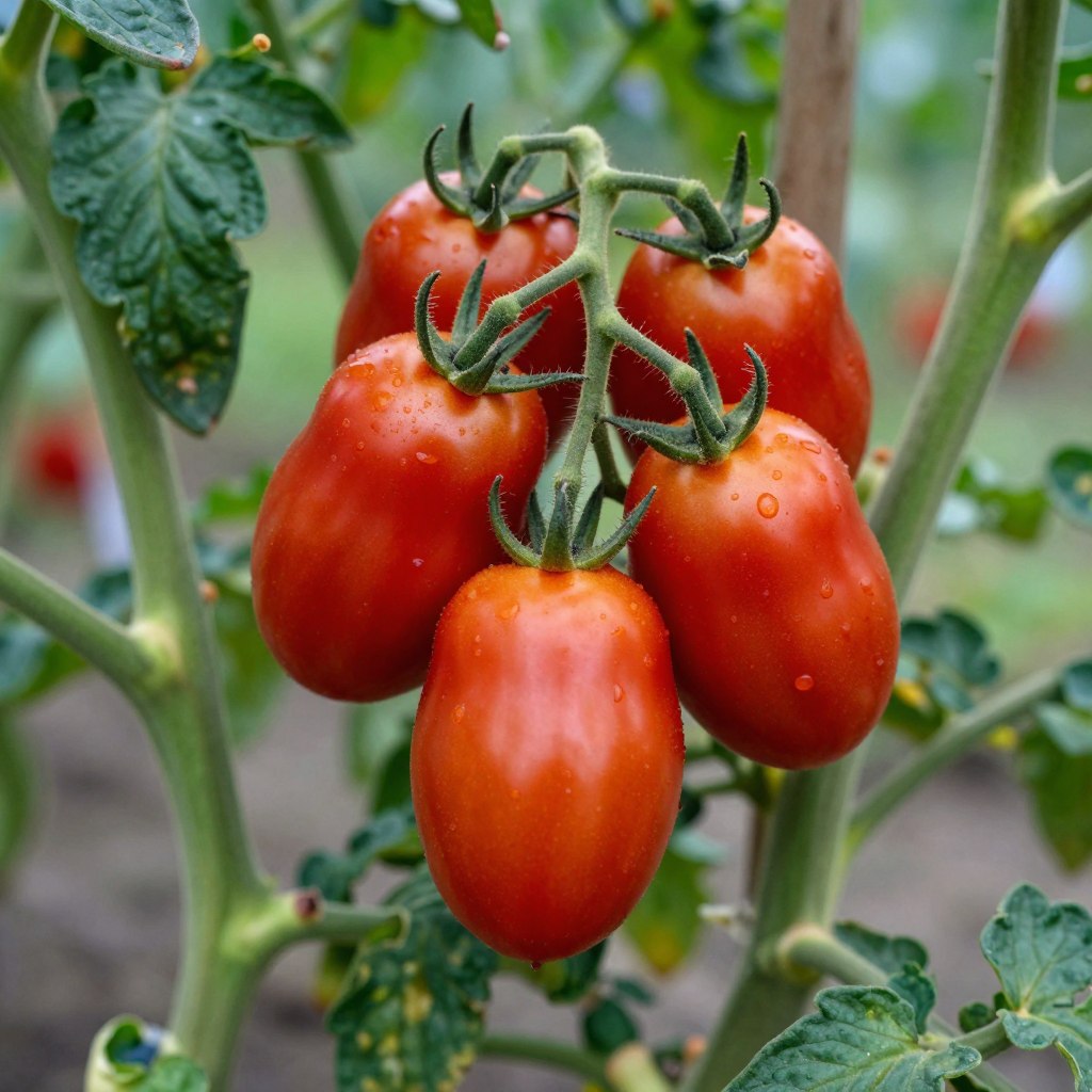 Roma paste tomatoes growing on plant