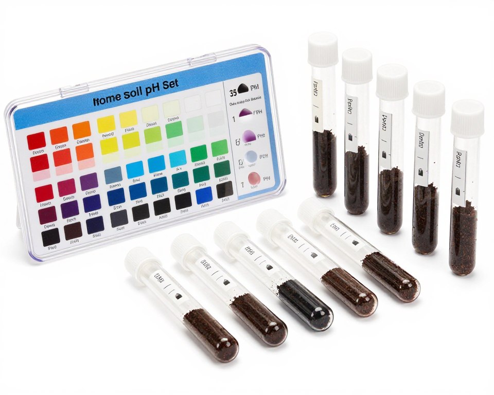 Soil pH testing kit showing color chart and test results Soil pH testing kit showing color chart and test results