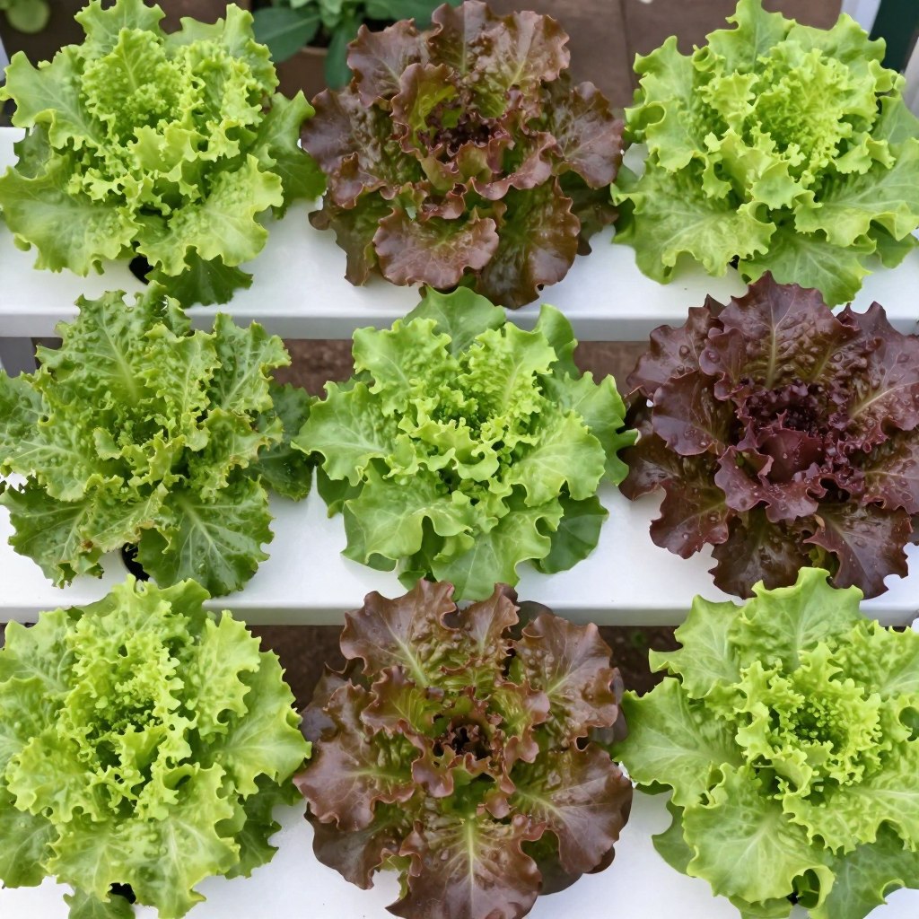 Variety of lettuce types demonstrating experimental growing