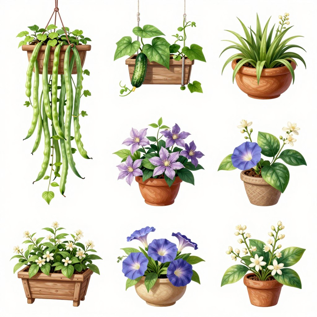 Various climbing plants suitable for trellis growing