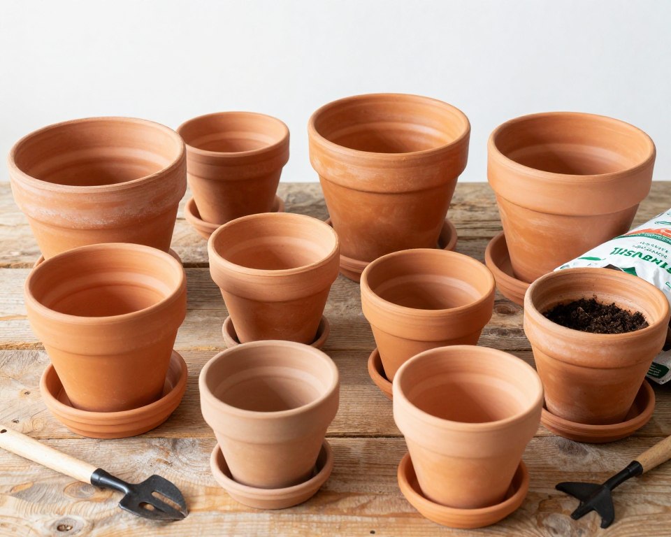 Various containers and pots for indoor herb gardening in apartments