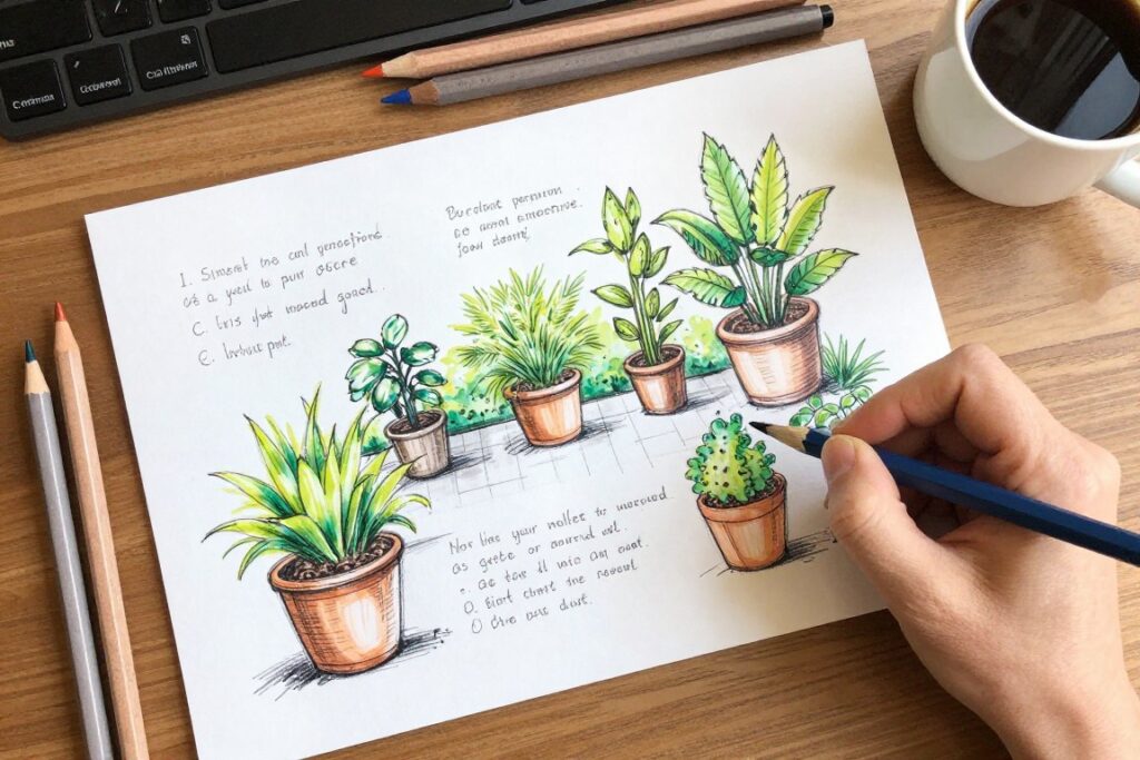 balcony garden planning sketch with plant ideas balcony garden planning sketch with plant ideas