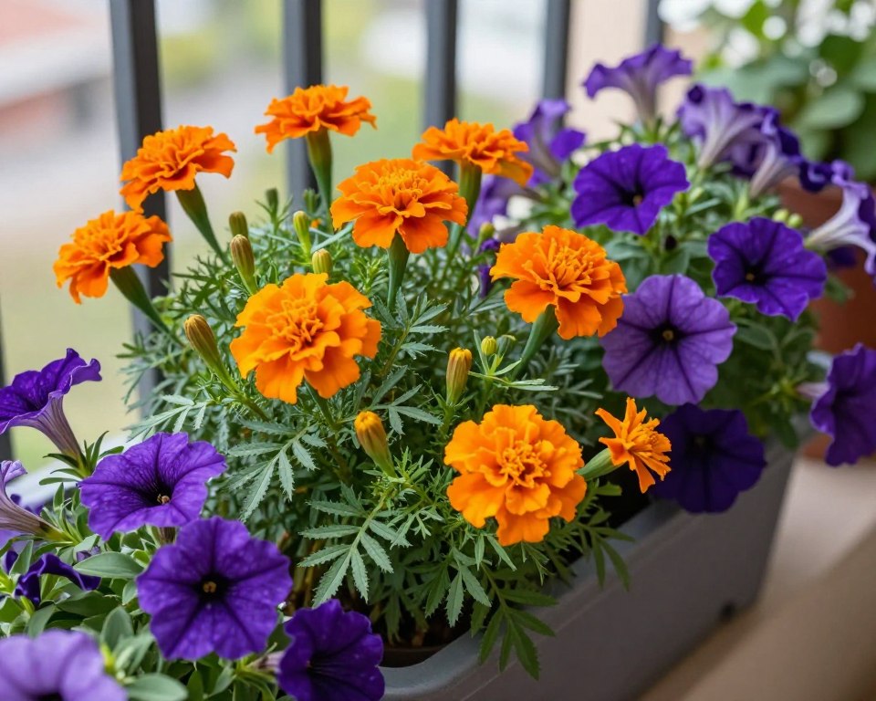 colorful flowers blooming on small balcony colorful flowers blooming on small balcony