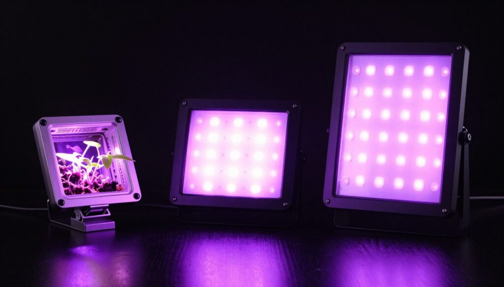 comparison of different LED grow light types for hydroponic gardening