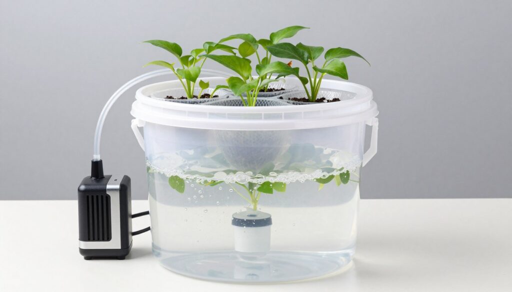 deep water culture hydroponic system with air pump and air stones