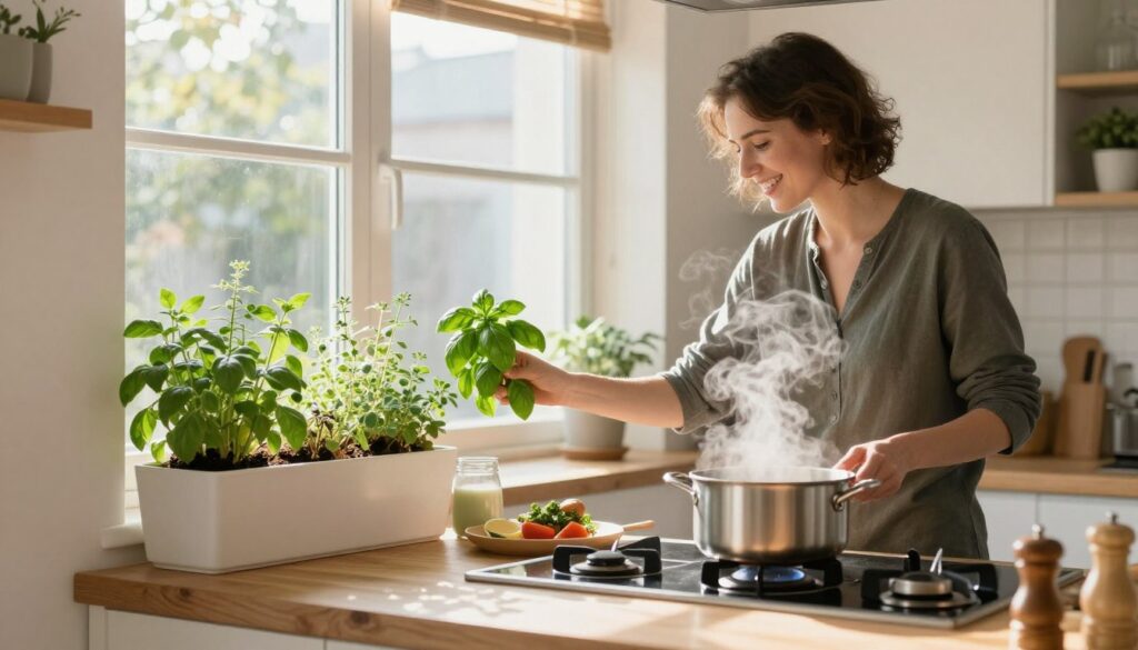kitchen indoor herb garden space integrated into cooking area