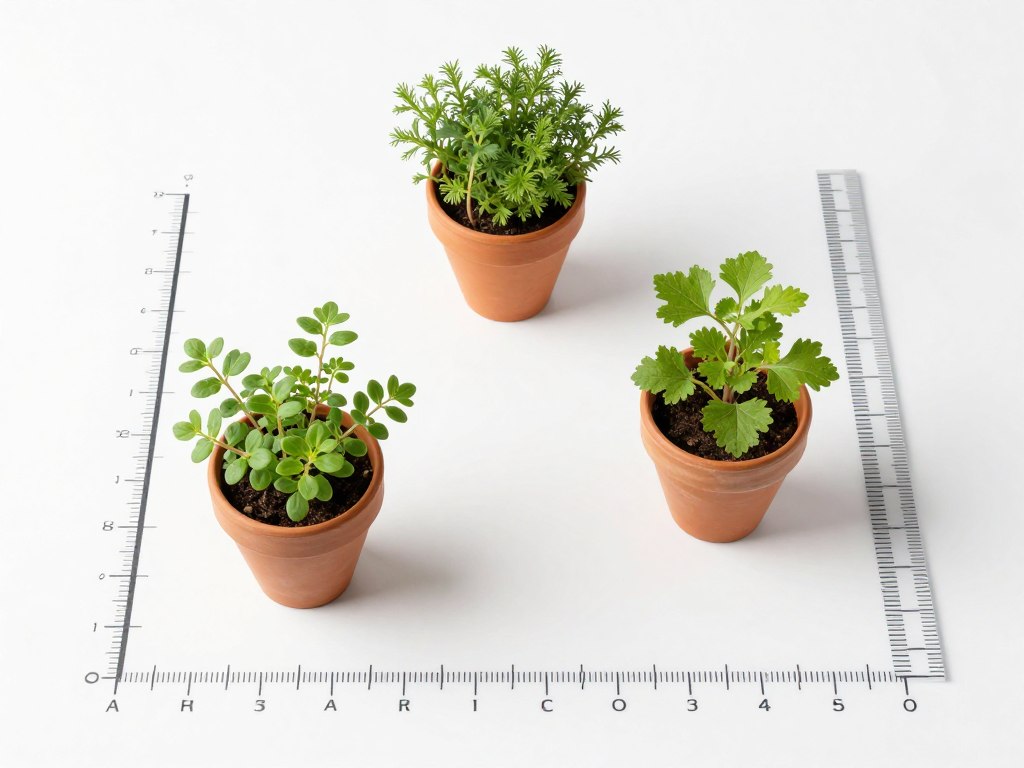 measurement diagram showing one square foot indoor herb garden space with three herb pots