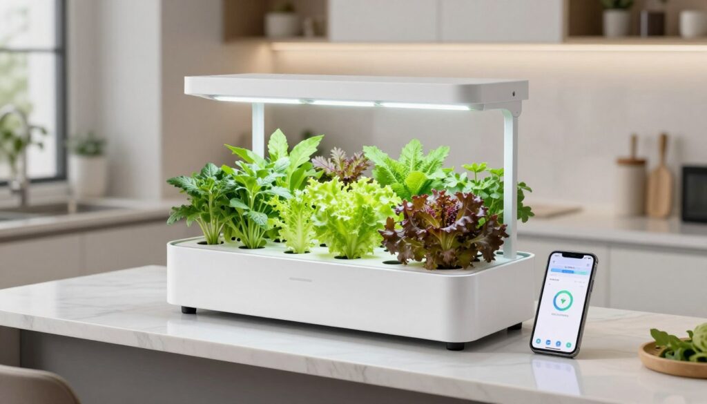 modern countertop hydroponic garden system with integrated LED lights