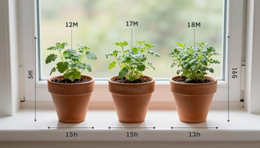 optimized windowsill indoor herb garden space layout with measurements