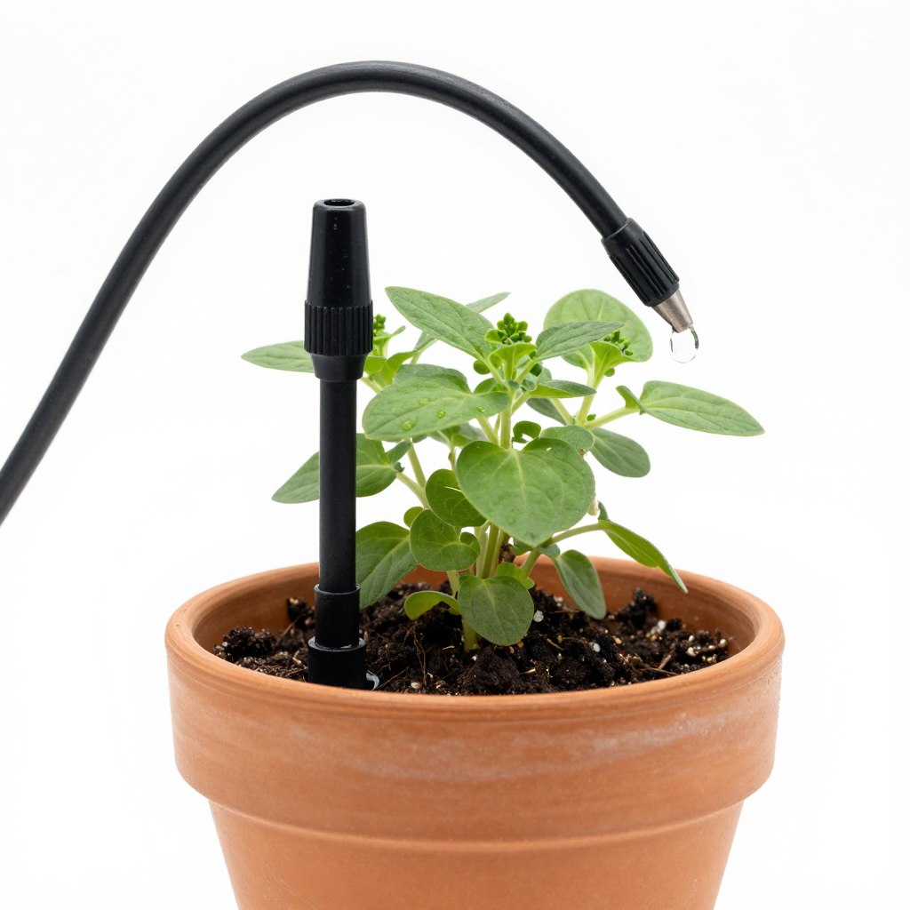 small plant pot with single drip emitter small plant pot with single drip emitter